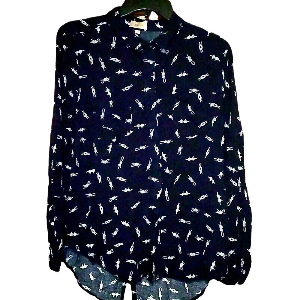 Per Se by Carlisle Blouse Womens L Blue Long Sleeve Button Front
